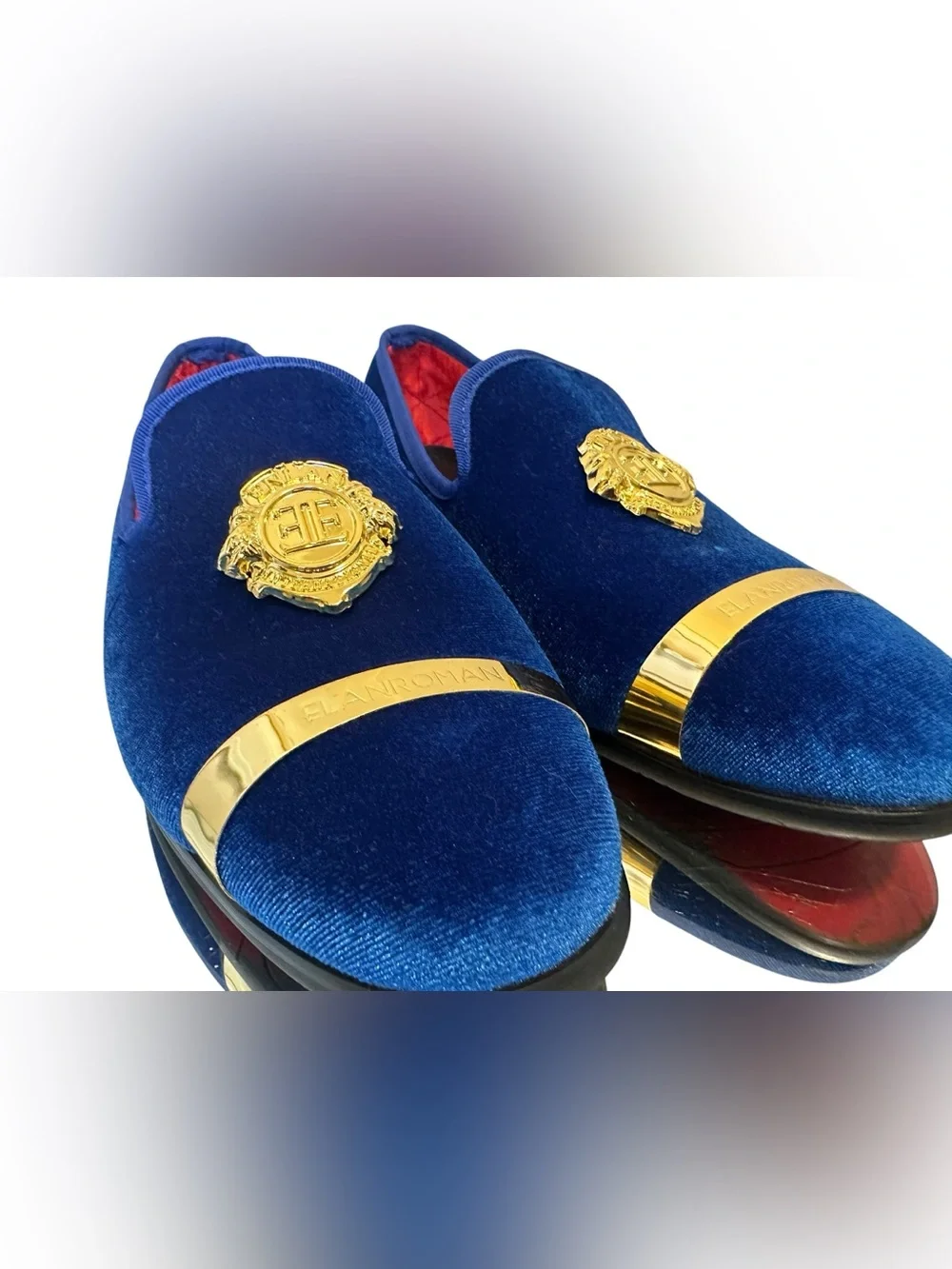 Blue Velvet Gold-Accent Men’s Slip-On Loafers